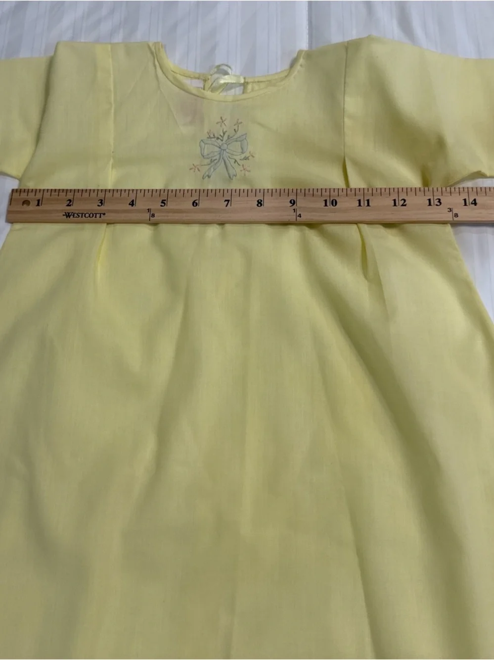 Vintage Handmade Baby Girl Pastel Yellow Long Sleeve Long Gown Embroidered
